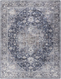 9' x 12' Blue and Ivory Floral Power Loom Distressed Washable Area Rug