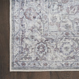 9' x 12' Gray and Ivory Floral Power Loom Distressed Washable Area Rug