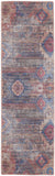 10' Blue and Red Geometric Power Loom Distressed Washable Runner Rug