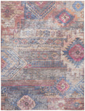 8' x 10' Blue and Red Geometric Power Loom Distressed Washable Area Rug