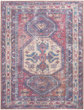 8' x 10' Blue and Red Geometric Power Loom Distressed Washable Area Rug