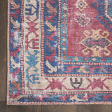 8' x 10' Blue and Red Geometric Power Loom Distressed Washable Area Rug