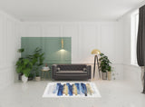 5' x 7' Ivory and Blue Abstract Power Loom Washable Non Skid Area Rug