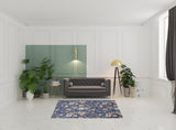 5' x 7' Blue and Green Floral Power Loom Washable Non Skid Area Rug