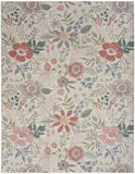 5' x 7' Ivory Green and Red Floral Power Loom Washable Non Skid Area Rug