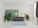 5' x 7' Blue and Off White Floral Power Loom Washable Non Skid Area Rug