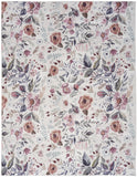 6' x 9' Ivory Pink and Green Floral Power Loom Washable Non Skid Area Rug