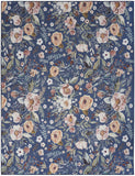 6' x 9' Blue and Green Floral Power Loom Washable Non Skid Area Rug