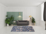 6' x 9' Blue and Green Floral Power Loom Washable Non Skid Area Rug