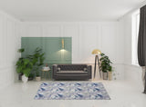 6' x 9' Ivory Blue and Gray Floral Power Loom Washable Non Skid Area Rug