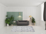 6' x 9' Ivory Blue and Gray Floral Power Loom Washable Non Skid Area Rug