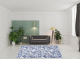 8' x 10' Blue and Off White Floral Power Loom Washable Non Skid Area Rug