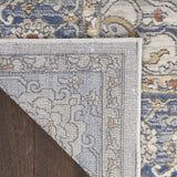 9' x 12' Ivory Blue and Gray Oriental Power Loom Area Rug