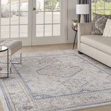 9' x 12' Ivory Blue and Gray Oriental Power Loom Area Rug