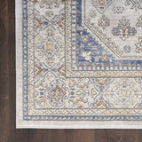 9' x 12' Ivory Blue and Gray Oriental Power Loom Area Rug