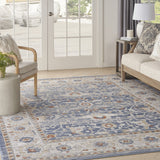 9' x 12' Ivory Blue and Gray Oriental Power Loom Area Rug