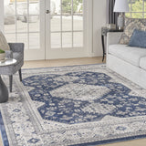 9' x 12' Blue and Beige Oriental Power Loom Area Rug