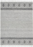 8' x 11' Gray and Ivory Geometric Hand Woven Area Rug With Fringe