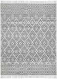 8' x 11' Gray and Ivory Geometric Hand Woven Area Rug With Fringe