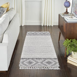 8' x 11' Gray and Ivory Geometric Hand Woven Area Rug With Fringe