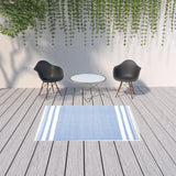 5' x 7' Blue Striped Handmade Stain Resistant Non Skid Indoor Outdoor Area Rug