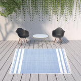 8' x 10' Blue Striped Handmade Stain Resistant Non Skid Indoor Outdoor Area Rug