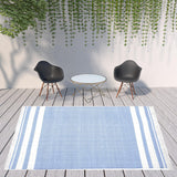 9' x 12' Blue Striped Handmade Stain Resistant Non Skid Indoor Outdoor Area Rug