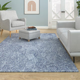 5' x 7' Blue Wool Geometric Hand Tufted Area Rug