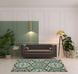 5' x 7' Green Wool Floral Hand Tufted Area Rug