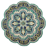 5' X 5' Green Round Wool Floral Hand Tufted Area Rug