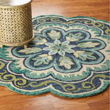 5' X 5' Green Round Wool Floral Hand Tufted Area Rug