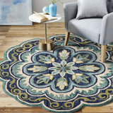 5' X 5' Green Round Wool Floral Hand Tufted Area Rug