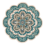 4' Blue Round Wool Floral Hand Tufted Area Rug