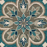 4' Blue Round Wool Floral Hand Tufted Area Rug