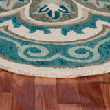 4' Blue Round Wool Floral Hand Tufted Area Rug