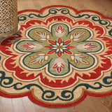 4' Orange Round Wool Floral Hand Tufted Area Rug