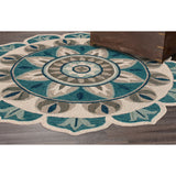 4' Blue Round Wool Floral Hand Tufted Area Rug