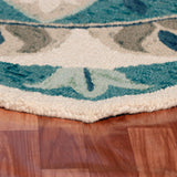 4' Blue Round Wool Floral Hand Tufted Area Rug