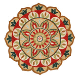 4' Red Round Wool Floral Hand Tufted Area Rug