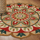 4' Red Round Wool Floral Hand Tufted Area Rug