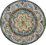 4' Blue Round Wool Floral Hand Tufted Area Rug