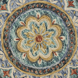 4' Blue Round Wool Floral Hand Tufted Area Rug