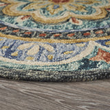 6' X 6' Blue Round Wool Floral Hand Tufted Area Rug