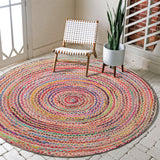 5' X 5' Tan Round Geometric Hand Braided Area Rug