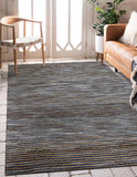 9' x 12' Blue Striped Hand Woven Area Rug