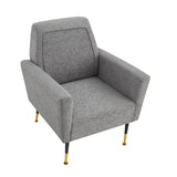 32" Light Gray And Gold Linen Arm Chair