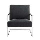 27" Charcoal And Silver Faux leather Arm Chair