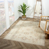 2' X 5' Beige Abstract Washable Non Skid Area Rug