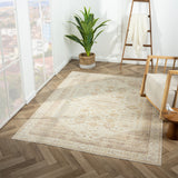 2' x 3' Beige Abstract Washable Non Skid Area Rug