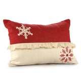 16" X 24" Red Christmas Snowflakes Cotton Abstract Zippered Pillow With Fringe